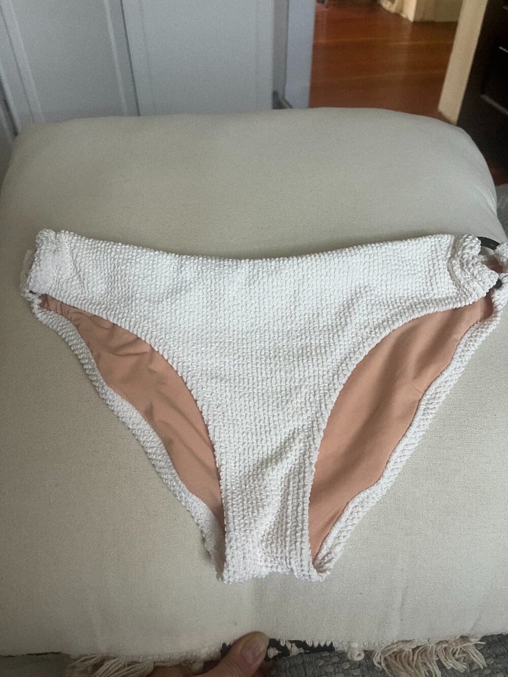 J.Crew Scrunchie Ring Bikini Bottom Ivory NWOT M AX954